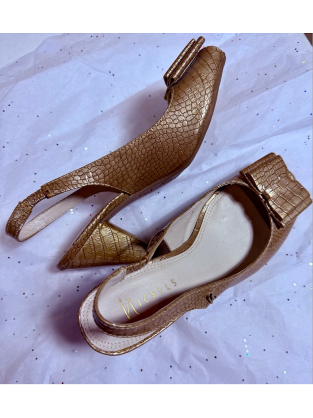 Women's Nickels Gold Crocodile Embossed Slingback Heels Size 6.5